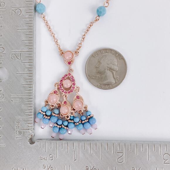 VTG Signed Joan Rivers Chandelier Pendant Necklace Howlite Gemstone Glass Beads - Picture 10 of 12